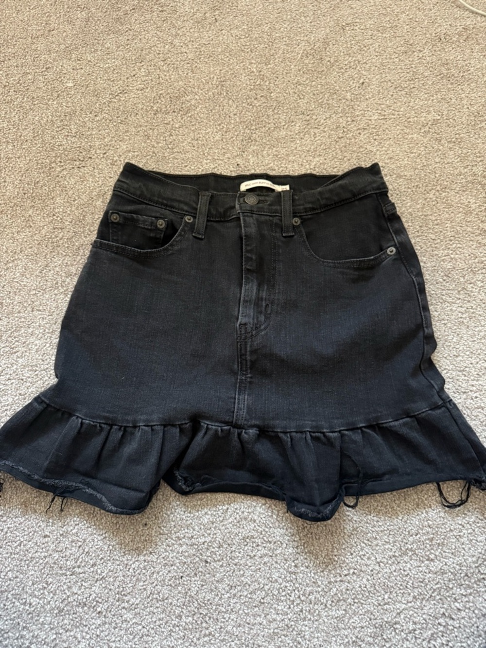 Levi's Black Denim Mini Skirt with Ruffle Hem